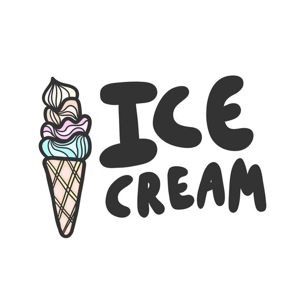 Ice cream. Sticker for social media content. Vector hand drawn illustration design. 