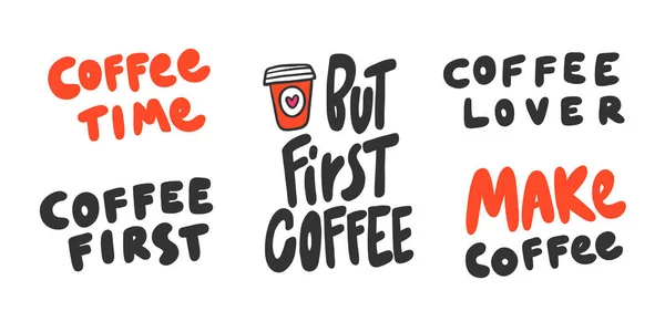 Caffè, tempo, prima, amante, fare. Set di raccolta adesivi per contenuti dei social media. Disegno di illustrazione disegnato a mano vettoriale. — Vettoriale Stock
