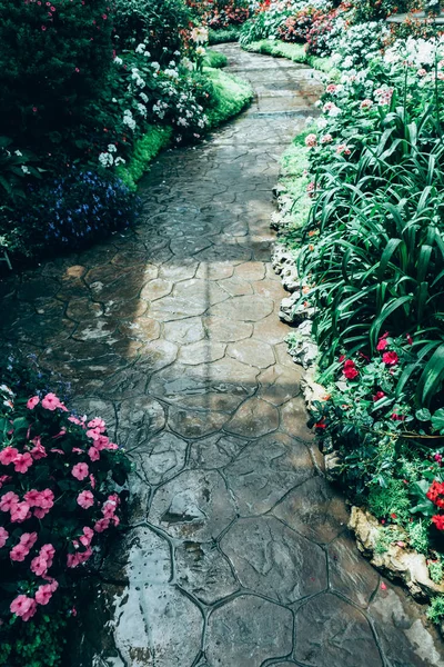 Mystic journey ahead, a quiet path on a beautiful garden