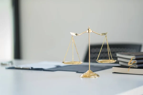 view of the vintage scales of justice standing on the table
