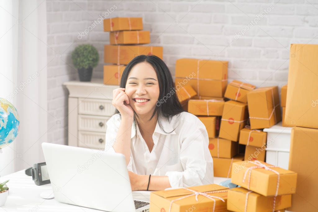 young asian woman have a small business, doing online sales