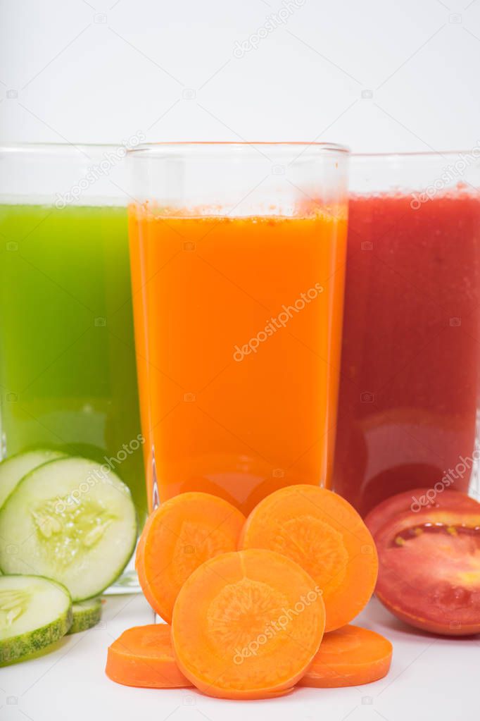 a selection of fresh vegetable juices  for a heart healthy diet as recommended by doctors 