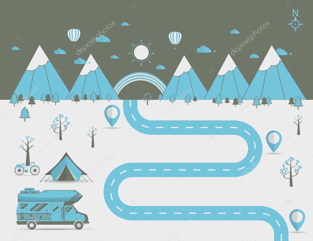 National mountain park camping scene Vector illustration