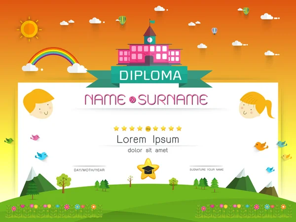 Certificado de diploma de niños — Vector de stock