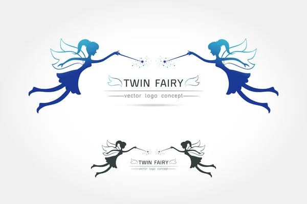 Twin Fairy flying logo — Stock Vector