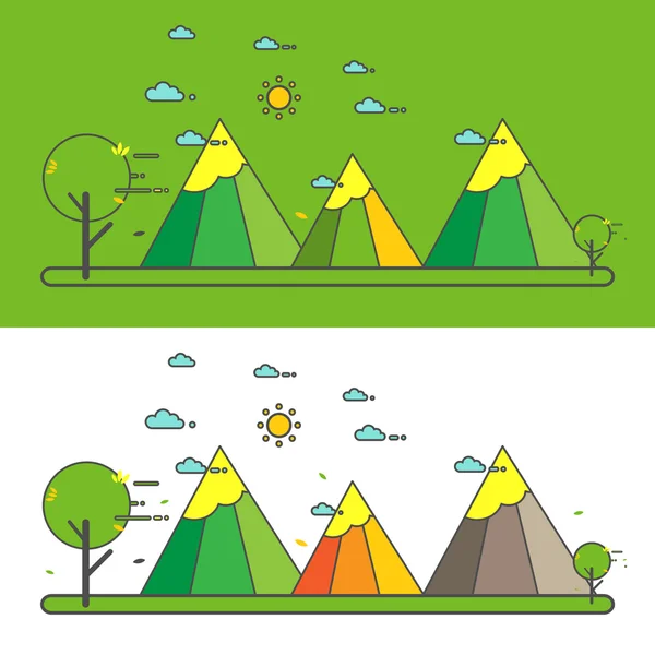 Paysage de montagne dans le style linéaire plat — Image vectorielle