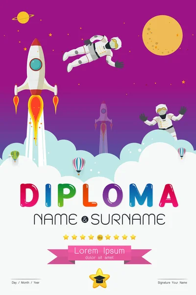 Diploma espacial de dibujos animados diseño — Vector de stock
