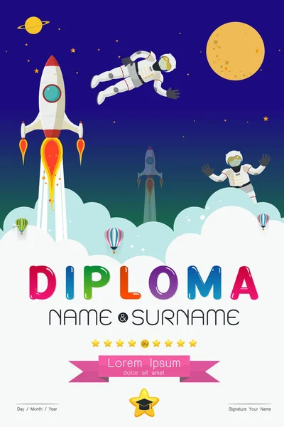 Diploma espacial de dibujos animados diseño — Vector de stock