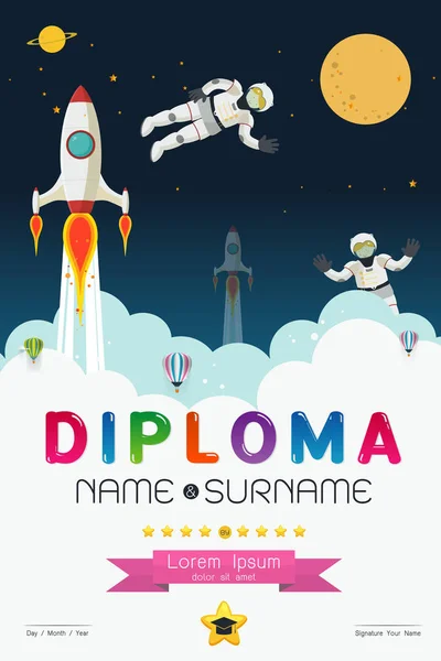 Desenhos animados projeto diploma espaço —  Vetores de Stock