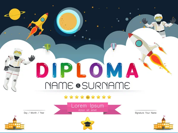 Diploma espacial de dibujos animados diseño — Archivo Imágenes Vectoriales