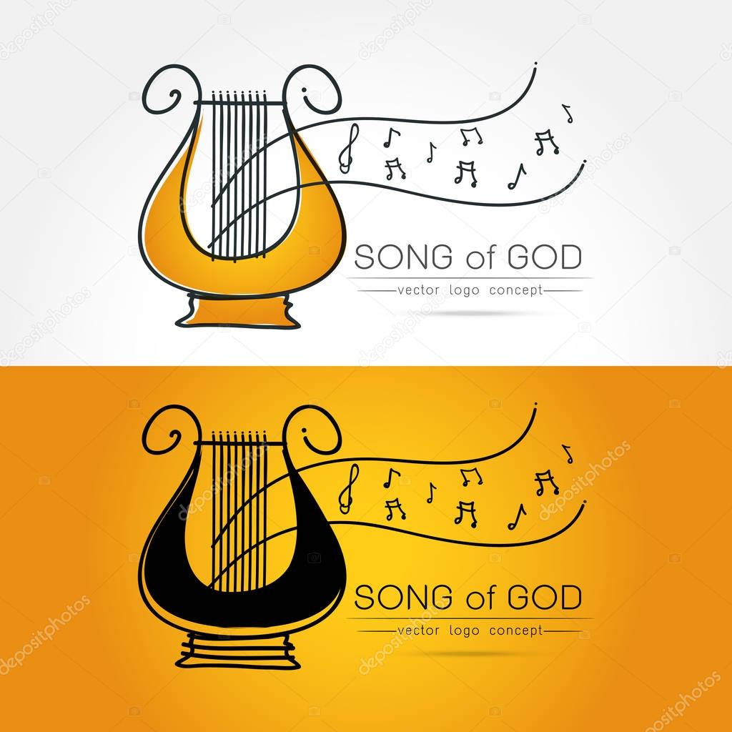 Modern linear thin flat design. The stylized image of lyre logo. classic music festival logo Template for covers, logo, posters, invitations,Modern art thin line of the classical lyre icon