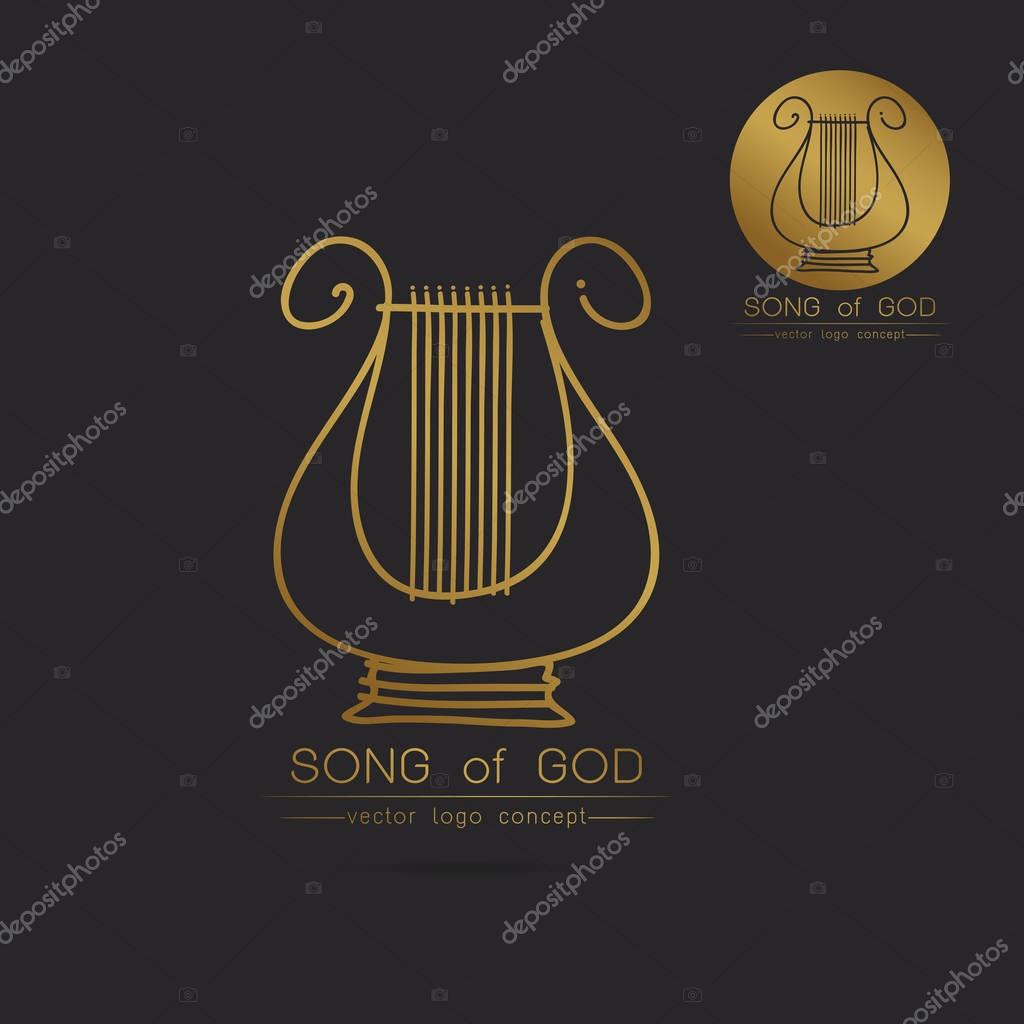 Modern linear thin flat design. The stylized image of lyre logo. classic music festival logo Template for covers, logo, posters, invitations,Modern art thin line of the classical lyre icon