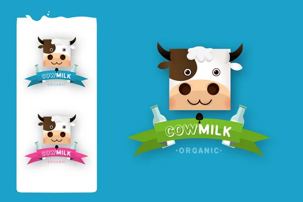 Ensemble d'étiquettes et d'icônes pour le lait — Image vectorielle