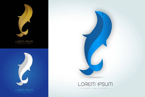 Abstraktní logo modrá bílá zlatá ryba — Stockový vektor