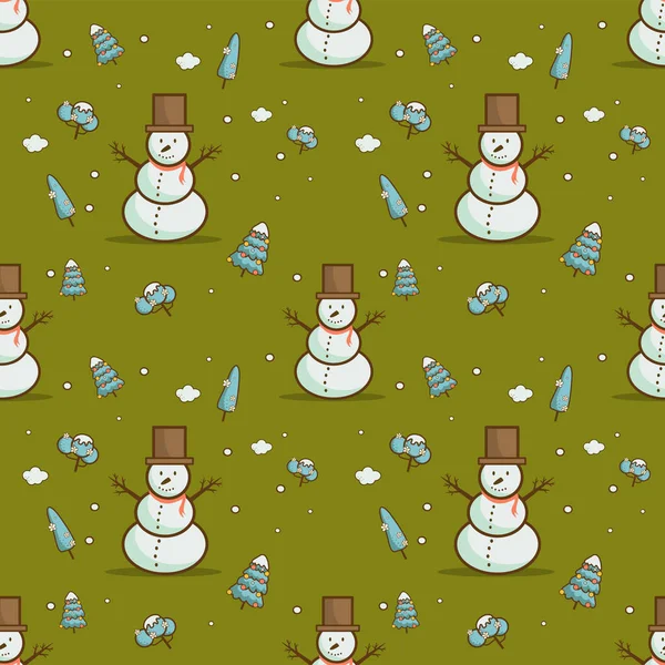 눈사람와 크리스마스 트리 크리스마스 원활한 패턴 — 스톡 벡터