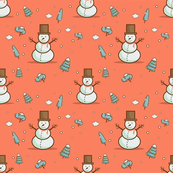 눈사람와 크리스마스 트리 크리스마스 원활한 패턴 — 스톡 벡터