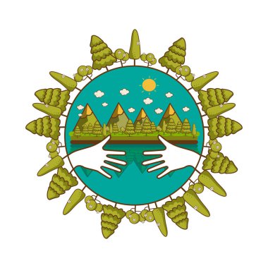 Eko Dostu eller kavramı yeşil ağaç sarıl. Çevre arkadaş