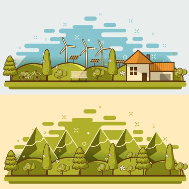 Doğal peyzaj düz tarzı. güzel bir park.