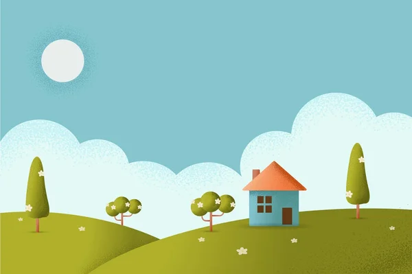 House on hill Vector texture style concept illustration.