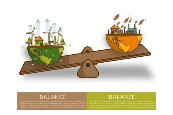 World globe on a scale  Balance concept vector illustration — Stock Vector