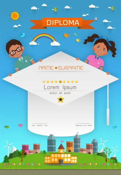 Certificato bambini diploma illustrazione vettoriale . — Vettoriale Stock