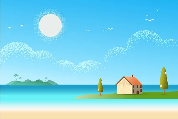 Une maison de vacances relaxante à la plage — Image vectorielle