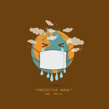 Earth wearing pollution mask clipart