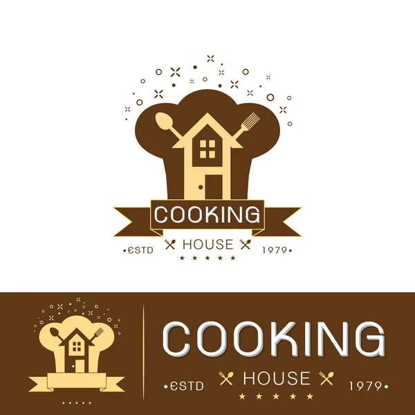Set Van Koken Huis Logo Template Vector Ontwerp Met Chef — Stockvector