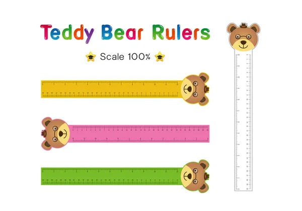 Teddybär Head Rulers Inch Und Metrische Lineale Maßstab Für Ein — Stockvektor