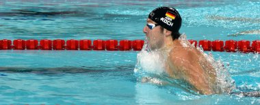 Hong Kong, Çin - 30 Ekim 2016. Olimpiya, dünya şampiyonu ve rekortmeni yüzücü Marco Koch (Ger) yüzme kurbağalama. Fina Yüzme Dünya Kupası, ön ısıtır, Victoria Park Yüzme Havuzu