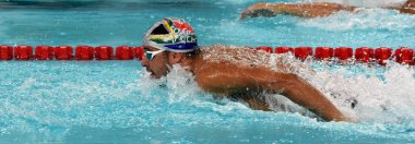 Hong Kong, Çin - 29 Ekim 2016. Olimpiyat ve dünya şampiyonu yüzücü Le Clos erkekler kelebek 100 m ön ısı Yüzme Chad (Rsa). Fina Yüzme Dünya Kupası, Victoria Park Yüzme Havuzu.