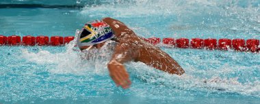 Hong Kong, Çin - 29 Ekim 2016. Olimpiyat ve dünya şampiyonu yüzücü Le Clos erkekler kelebek 100 m ön ısı Yüzme Chad (Rsa). Fina Yüzme Dünya Kupası, Victoria Park Yüzme Havuzu.