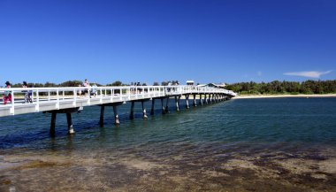 Yaya köprüsü üzerinde yürüyen insanlar 