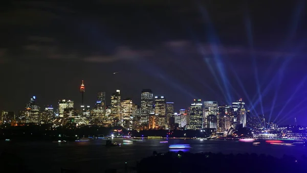 Panoráma města Sydney světle festivalu Vivid Sydney — Stock fotografie