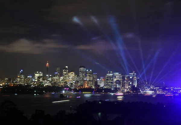 Panoráma města Sydney světle festivalu Vivid Sydney — Stock fotografie