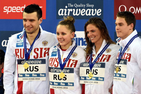 Winner team Russia at the Victory Ceremony 