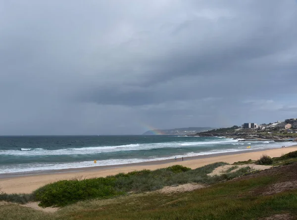 Tęcza Nad Morzem Tasmana Seascape Piękna Tęcza Wielokolorowe Nad Morze — Zdjęcie stockowe