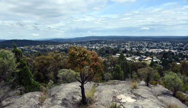 Stanthorpe ve kırsal Güney Queensland geniş Panoraması. Görünüm Mount Marlay gözcü, Stanthorpe, Qld, Avustralya