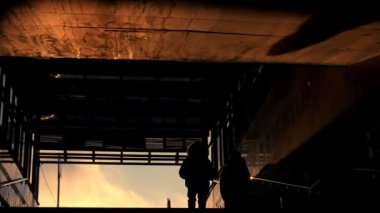 Metro kış günbatımı, siluet, hızlandırılmış, insanların kalabalıklar