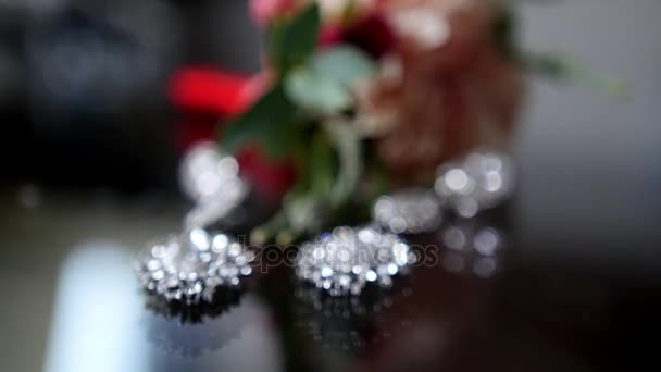 Wedding accessories on the table — Stock Video