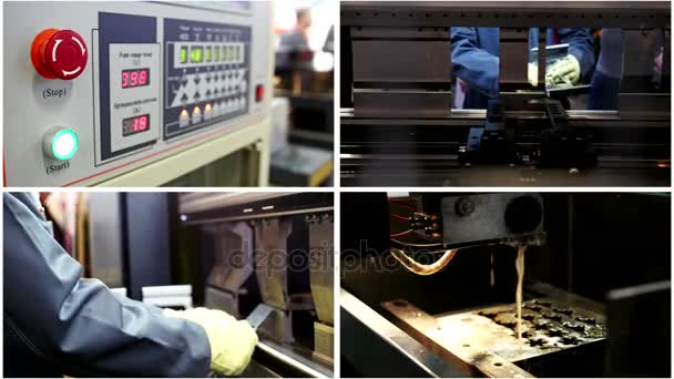 Лазерная обработка металла на промышленном предприятии - резка металла — стоковое видео