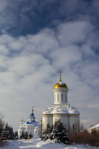 Kazaň, Rusko, 9 února 2017, Zilant klášter - nejstarší pravoslavný v city - zimní ruské krajiny - zlatá kopule — Stock fotografie