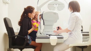 Göz kliniğinde çocuk anne-çocuk Oftalmoloji-optometrist kontrol Childs göz