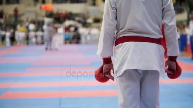 Spor gençler - çocuk sporcular, karate tatami - dövüş için hazır