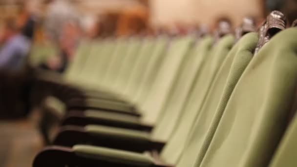 Zielone krzesła bez widzów - sala koncertowa puste lub Teatr — Wideo stockowe