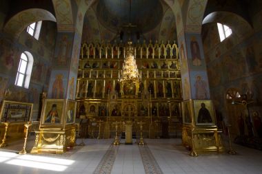 Kazan, Rusya, 9 Şubat 2017, Zilant manastırında kilise içinde ikonlar-en eski Ortodoks Binası
