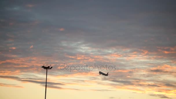 Un avion de passagers décolle dans le ciel depuis l'aéroport international — Video