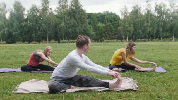 Treinamento de ioga fora no parque - flexibilidade — Vídeo de Stock