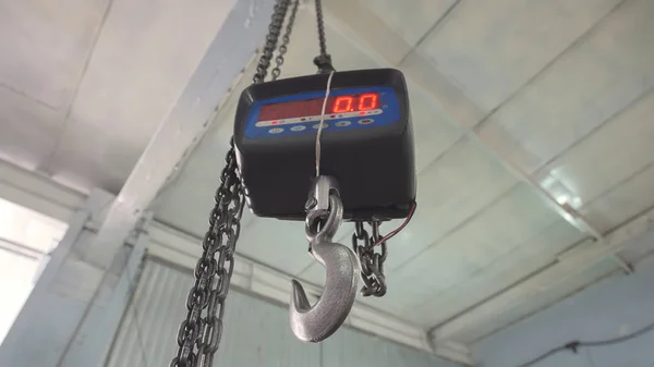 Ambar - zinciri blok tavanda altında endüstriyel teraziler