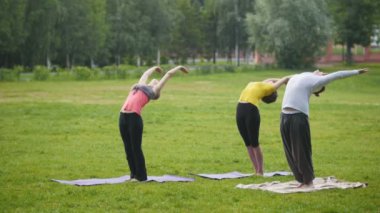 Üç genç sporcuların pratik yoga Park